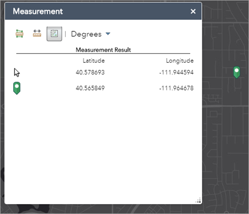 Point measurement result with geometry on map