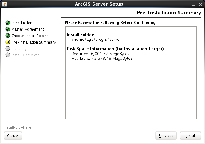 To begin the installation, click Install on the Pre-Installation Summary dialog box