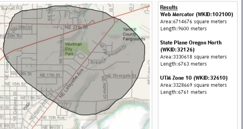 Measuring polygon area using the sample web application